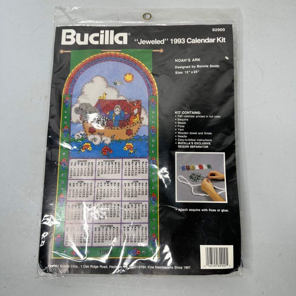 Bucilla Jeweled 1993 Calendar Kit Noahs Ark Felt Applique Bonnie Smith 12x25 - Picture 1 of 3